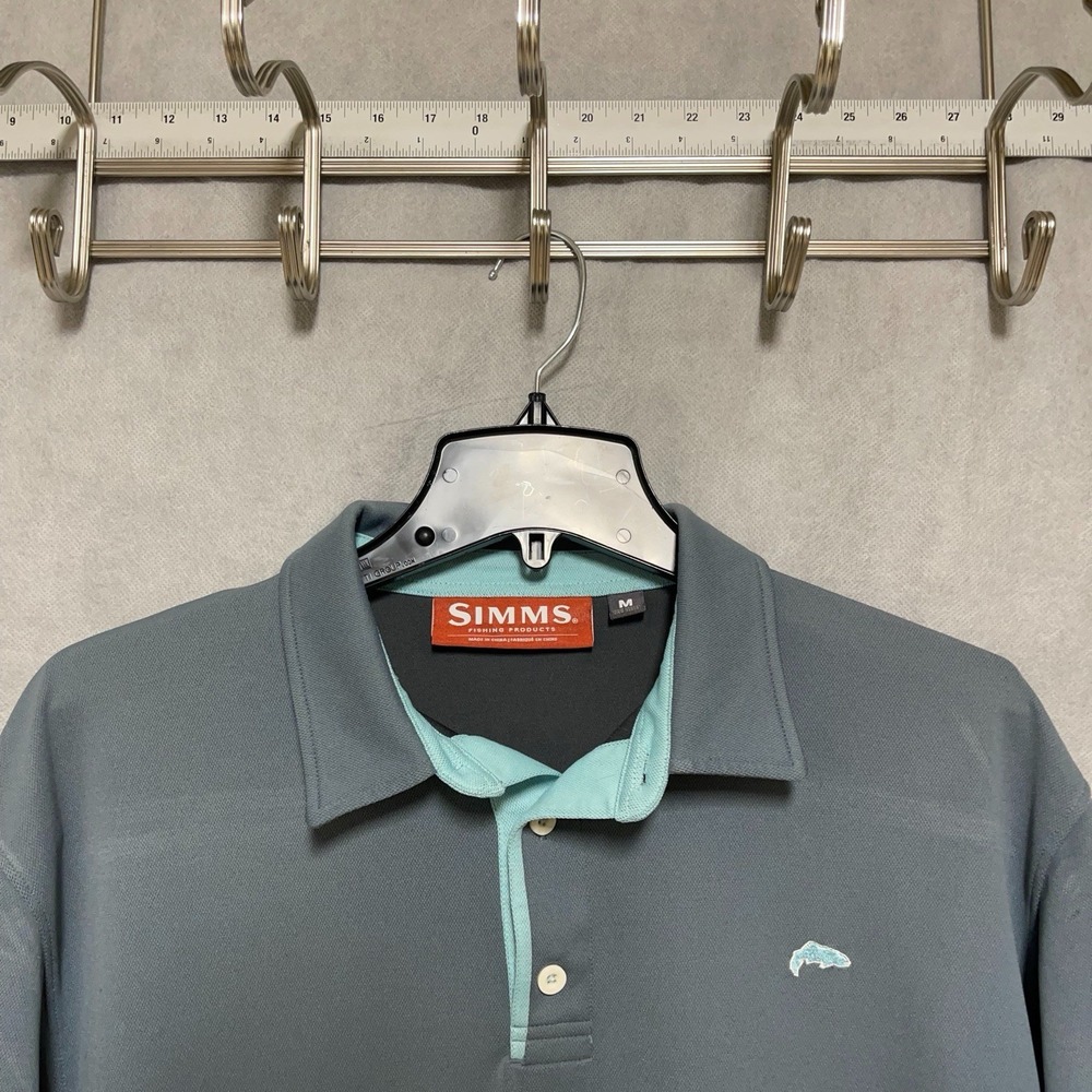 Simms Polo Shirt Men's M Gray Performance‎ Fishing Outdoor Casual Work Hybrid